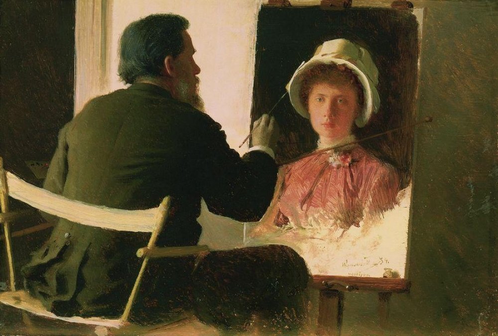 Иван Крамской. Автопортрет. Крамской, пишущий портрет дочери Софии. 1884 год.