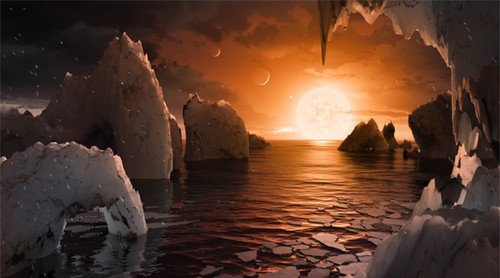 Так выглядит возможный мир на одной из планет системы Trappist-1, по иллюстрации NASA.