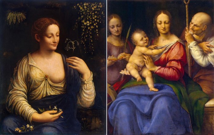 «Флора» кисти Мельци и «Святое семейство» неизвестного художника ранее приписывались Леонардо да Винчи